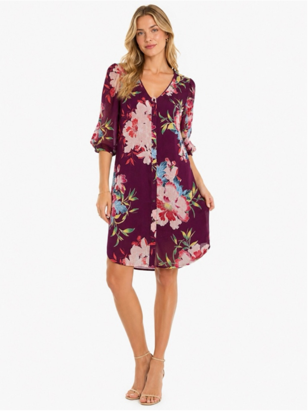Express Purple Magenta Floral Button-Front Belted Mini Dress XS